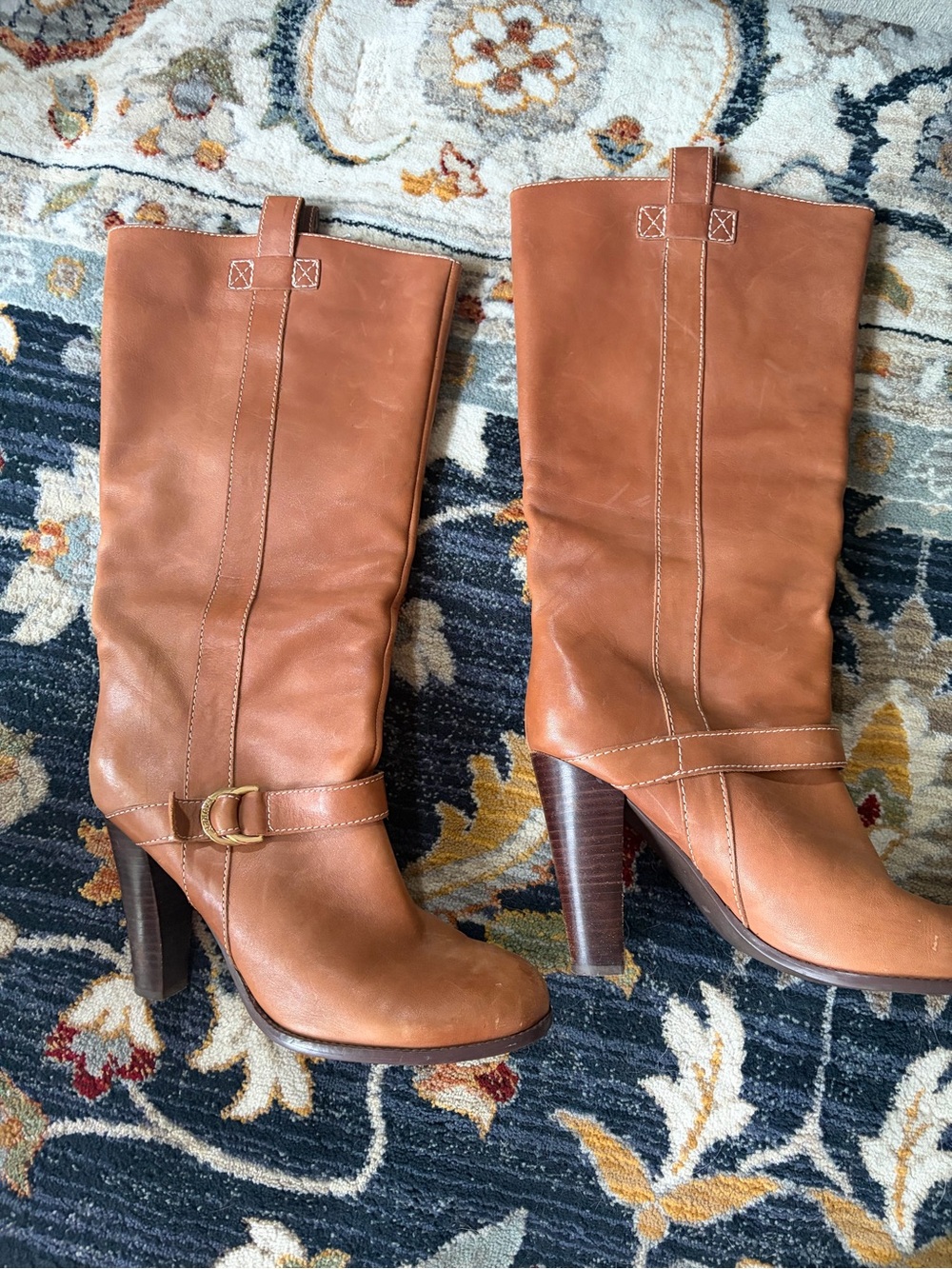 Lauren Ralph Lauren Knee High Leather Heeled Riding Boots Brown Equestrian